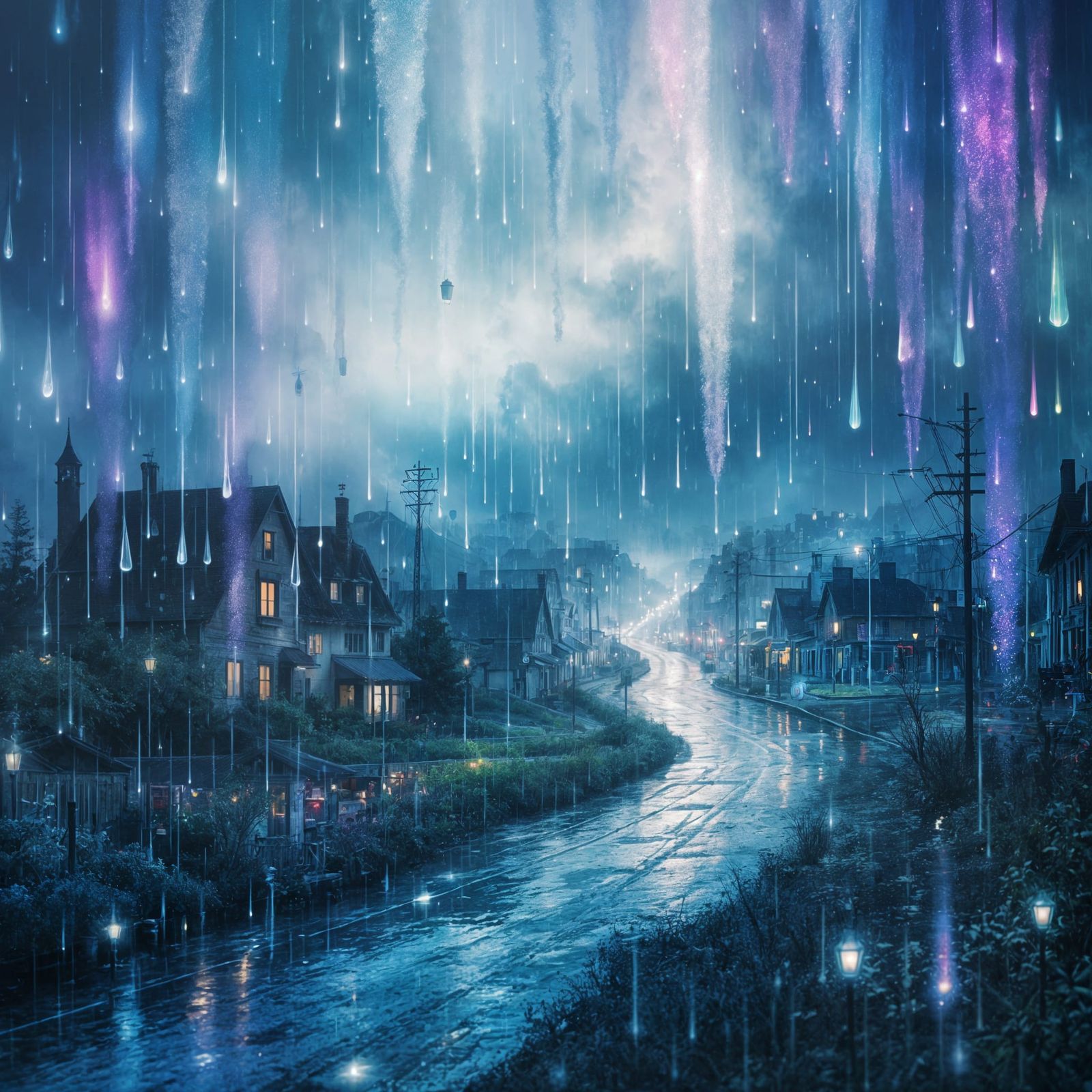 Whispers of Enchanted Rain in a Dreamlike Small Town
