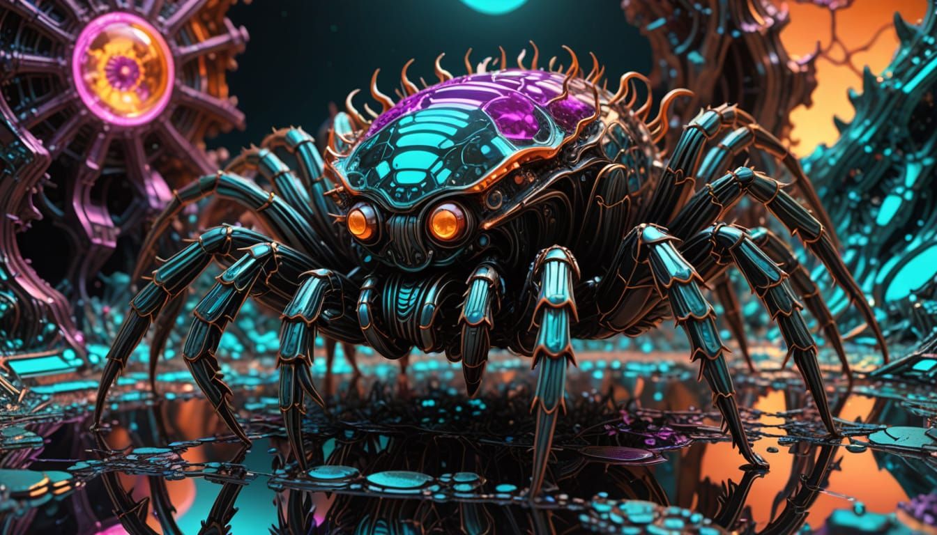 Metallic Tarantula in Fractal Cityscape, Mandelbulb Style