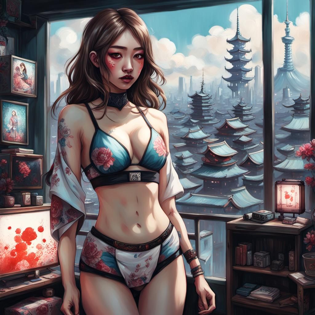 Cyberpunk Geisha Portrait in Artgerm Style