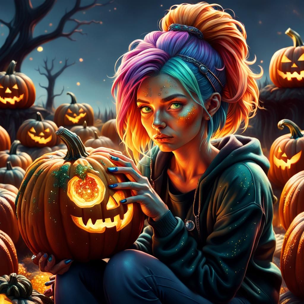 Woman with Colorful Hair in Digital Matte Painting