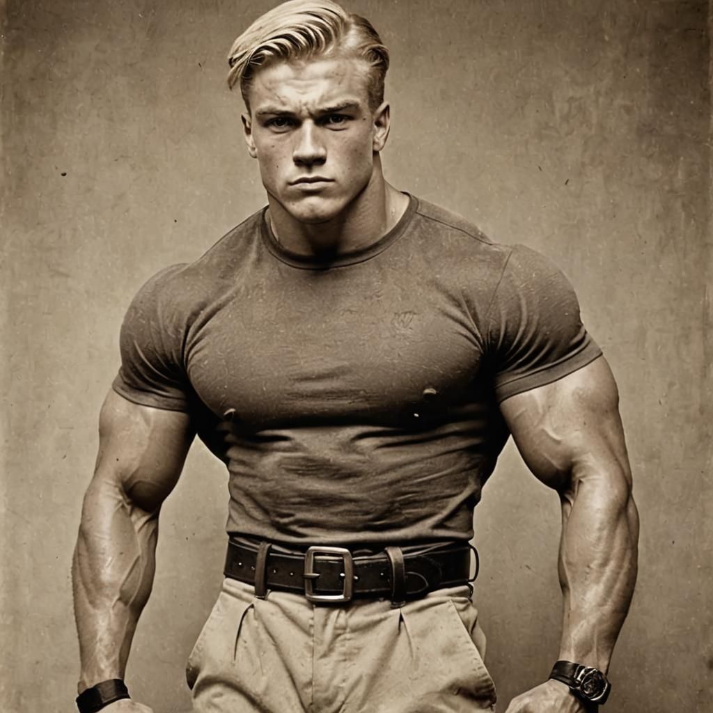 Aggressive German Teen Bodybuilder Portrait in Sepia