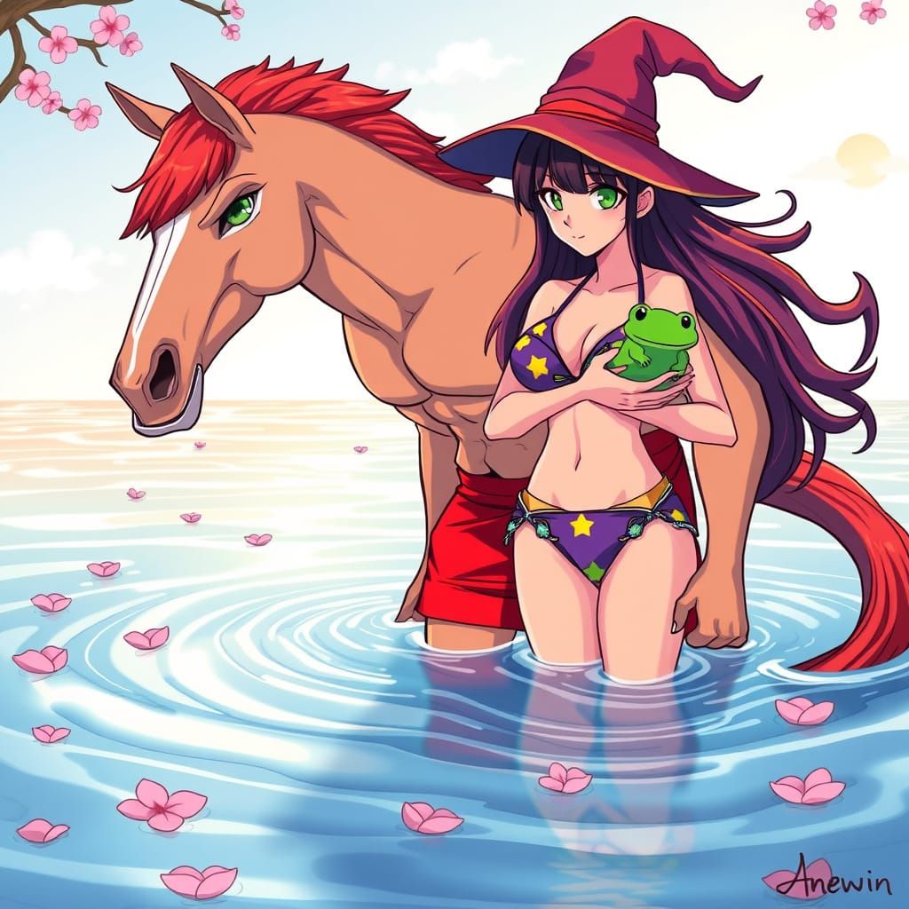 Whimsical Hybrid Creature Amidst Cherry Blossoms