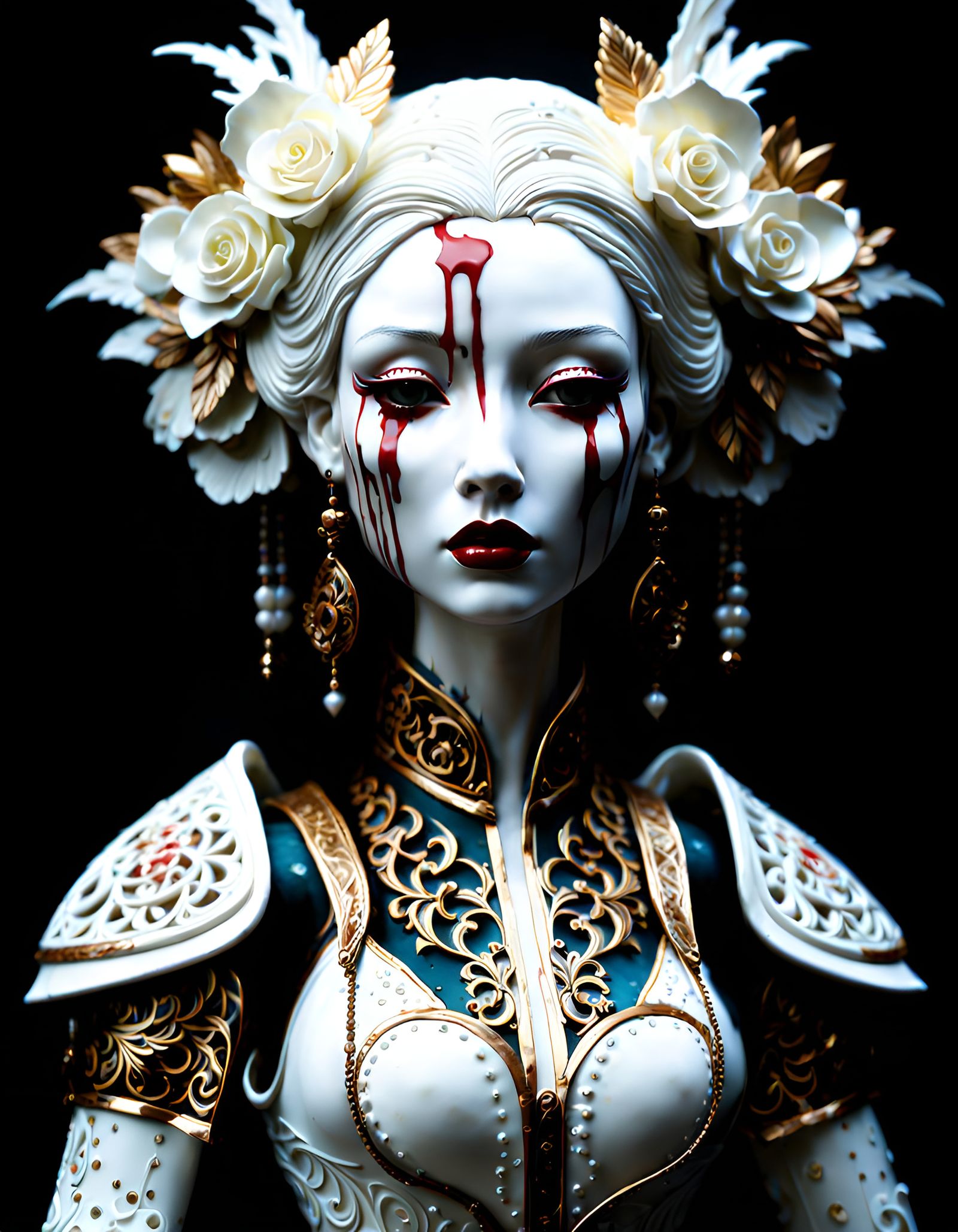 Hyperdetailed Ivory Doll with Ink Splatters as Painting