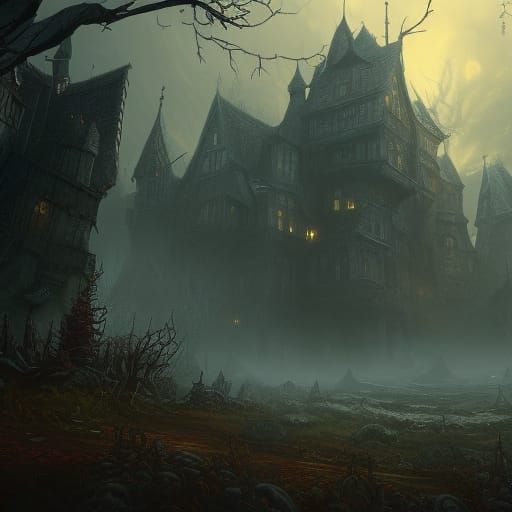 Detailed Spooky Mansion in Fantasy Concept Art