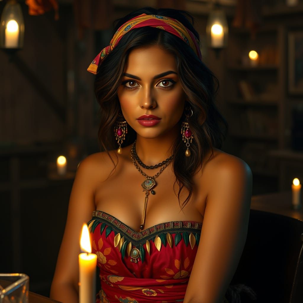 Gypsy Fortune-Teller in Dark Fantasy Tavern