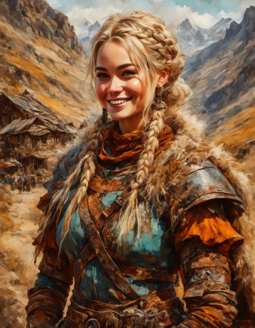 Cheerful Blonde Dwarf in Oil Painting Style