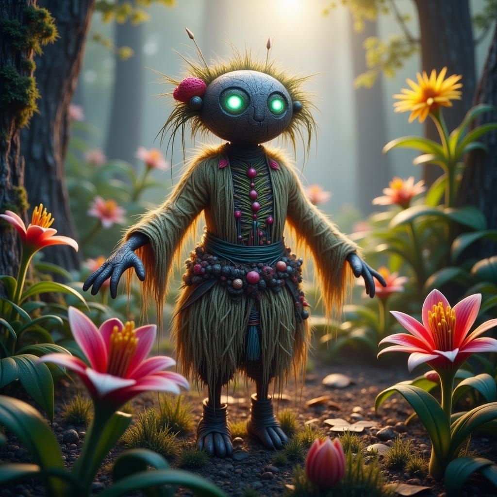 Enchanted Forest Scarecrow with Glowing Eyes