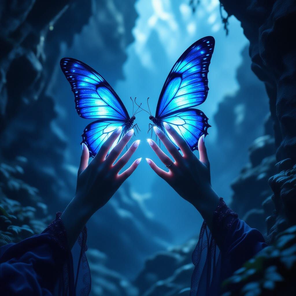 Ethereal Hands Emerge From Valley With Butterfly Wings