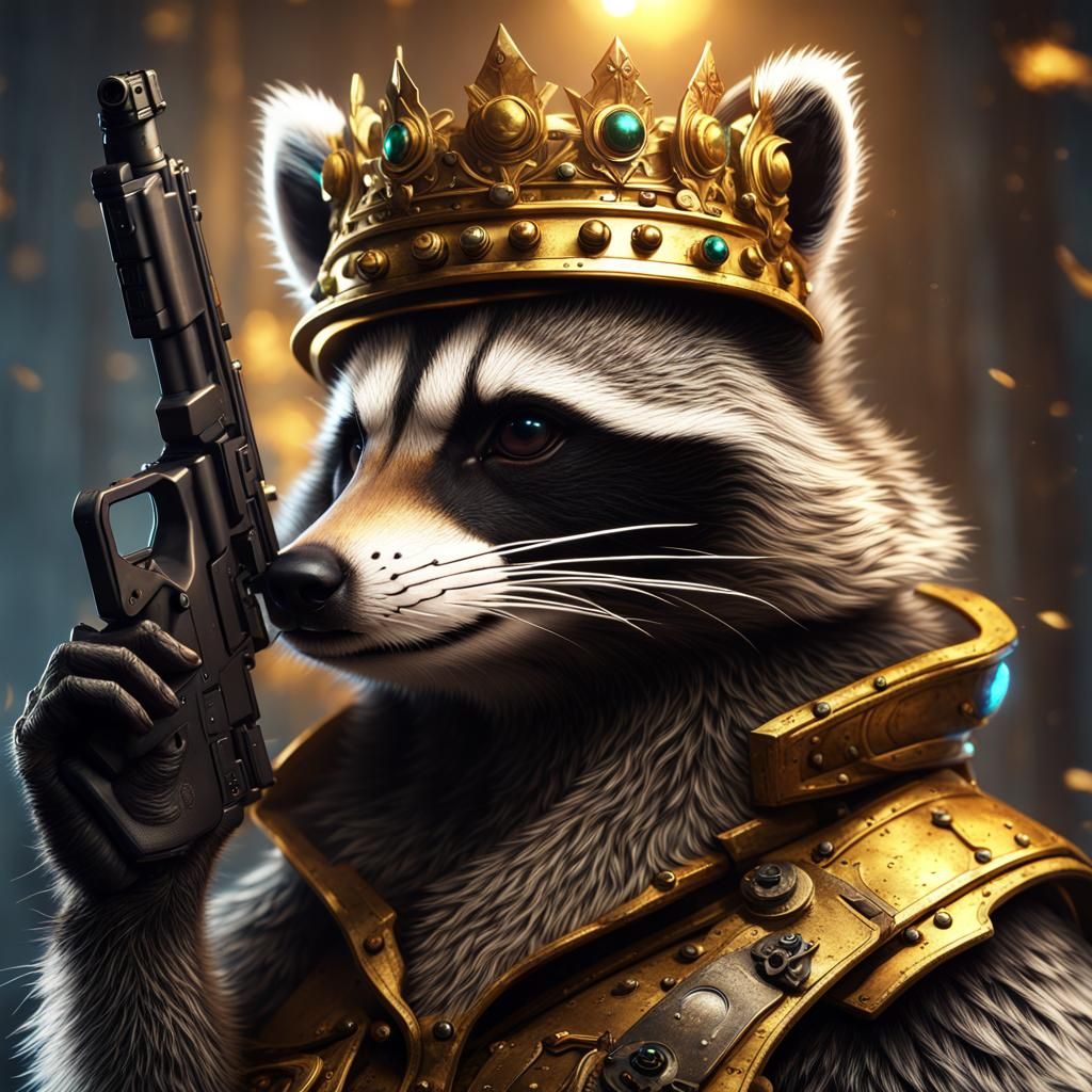 Raccoon King with Gun: Detailed Fantasy Concept Art