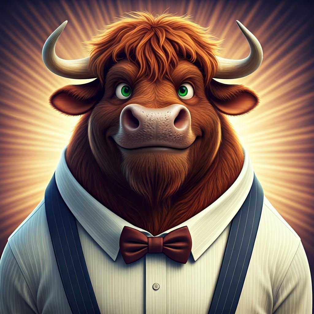 Jovial Bull in Dress Shirt: Pixar-Style 3D Animation