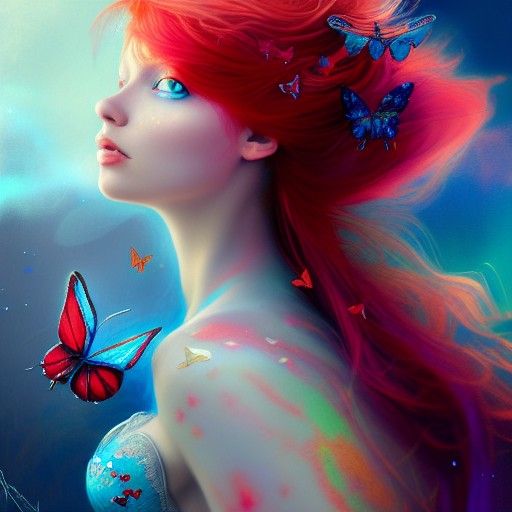 Butterfly Fairy Goddess in Mixed Media Style
