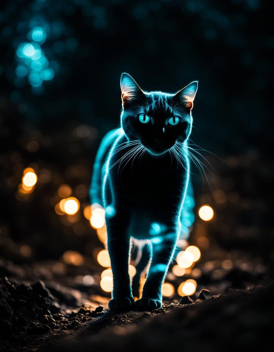 Bioluminescent Ghost Cat in Digital Art