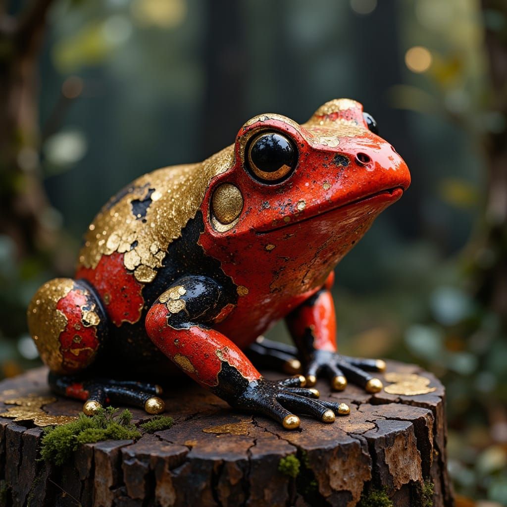 Detailed Frog Sculpture with Gold Accents
