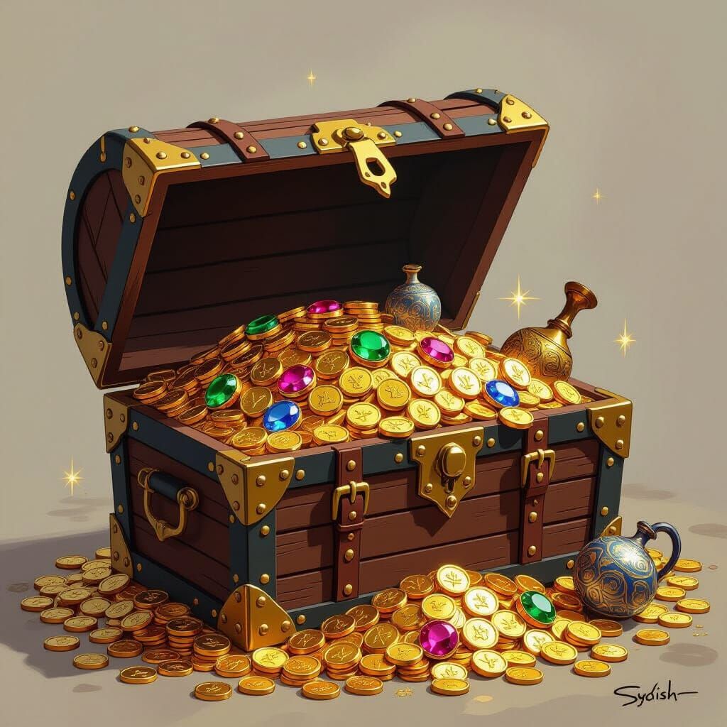 Overflowing Pirate Chest with Gold and Jewels