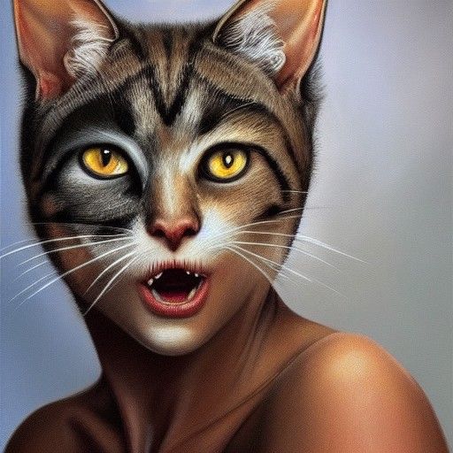 Hyperrealistic Catgirl in the Style of Oil Painting