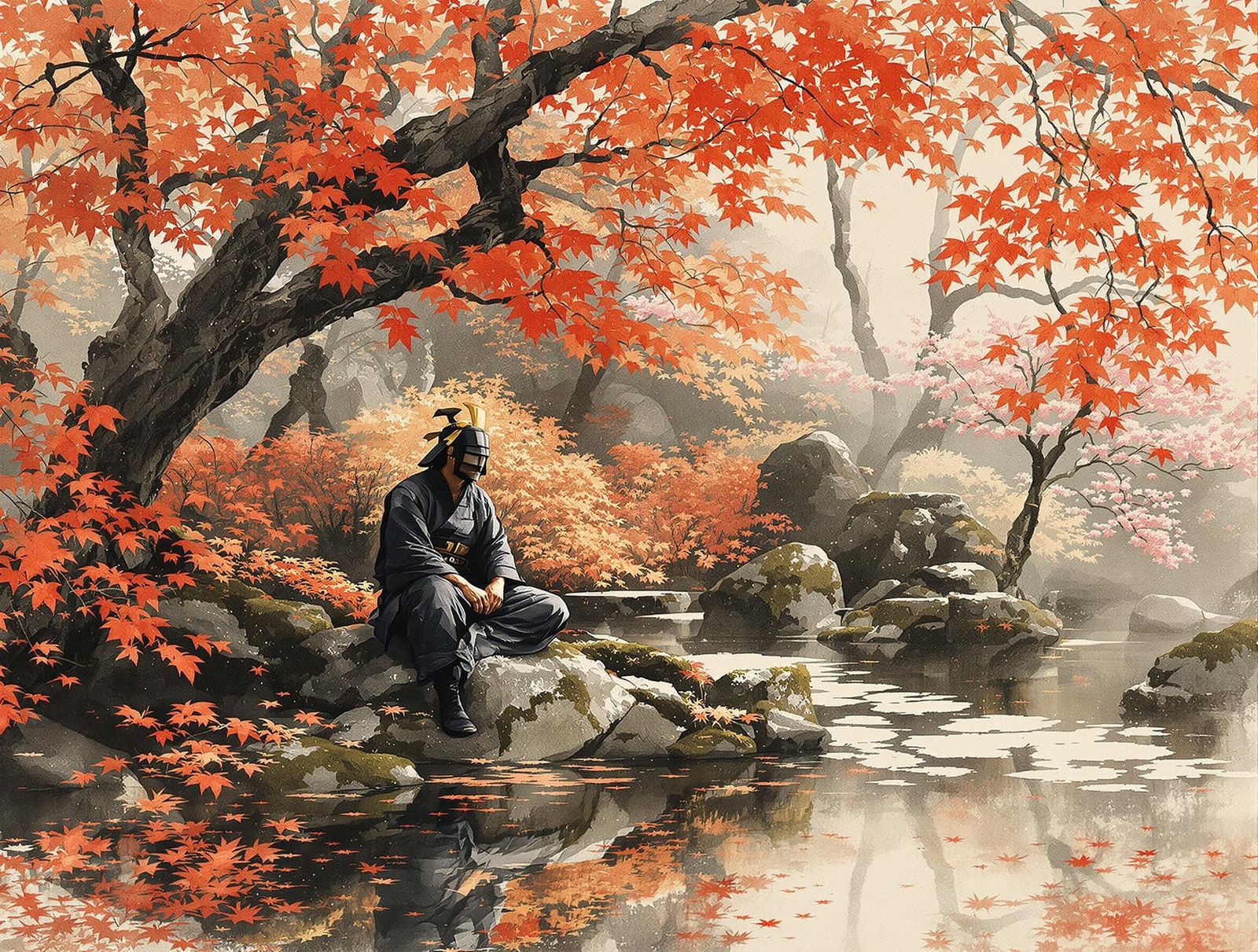 Ethereal Samurai in Autumn Hush