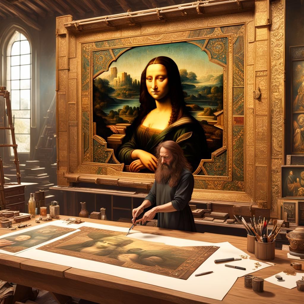 Da Vinci Painting Mona Lisa: Detailed Matte Painting