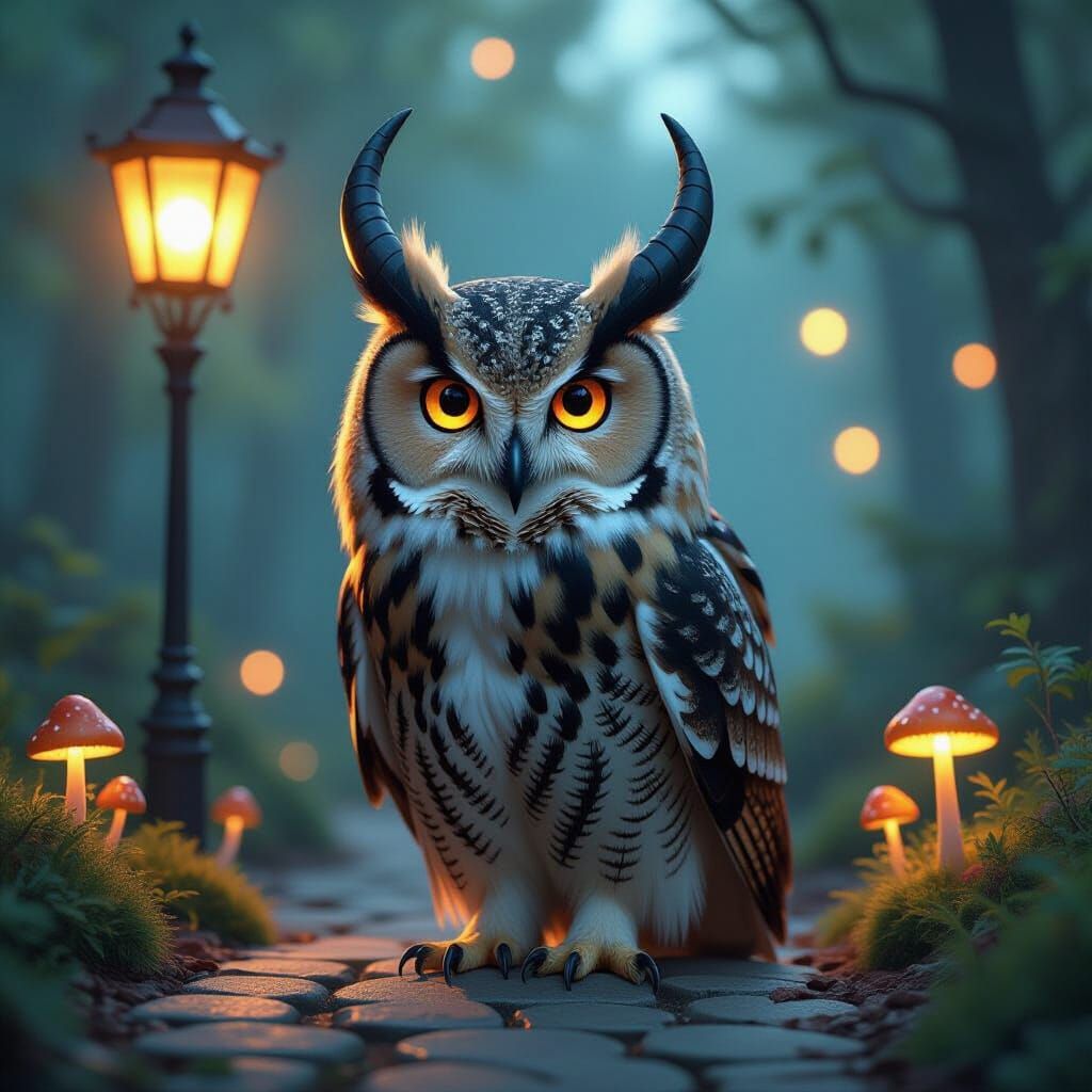Majestic Owl in Magical Forest, Storybook Illustration
