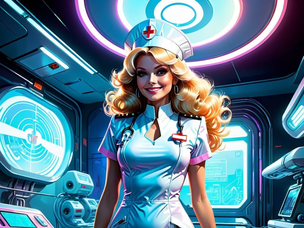 Blonde Nurse in Futuristic Space Hospital