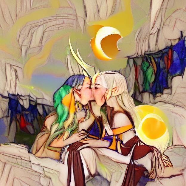 Moon Elf and Sun Elf Kiss