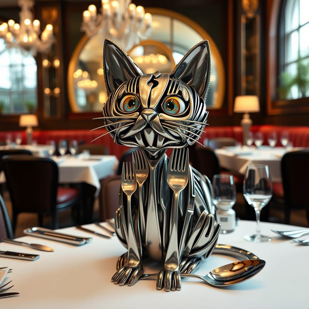 Whimsical Pop Surrealist Cat Sculpture