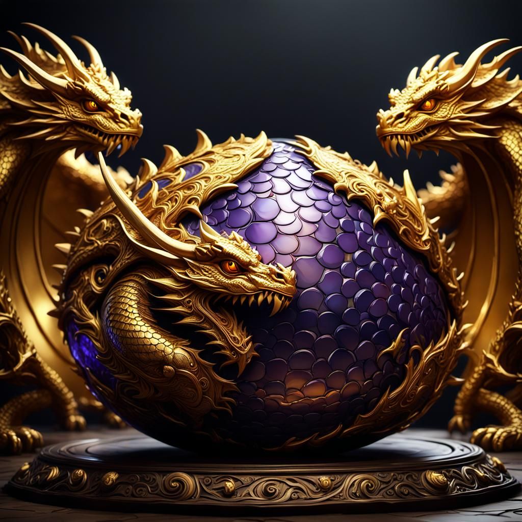 Golden Dragon Egg: Intricate Dark Fantasy Concept Art