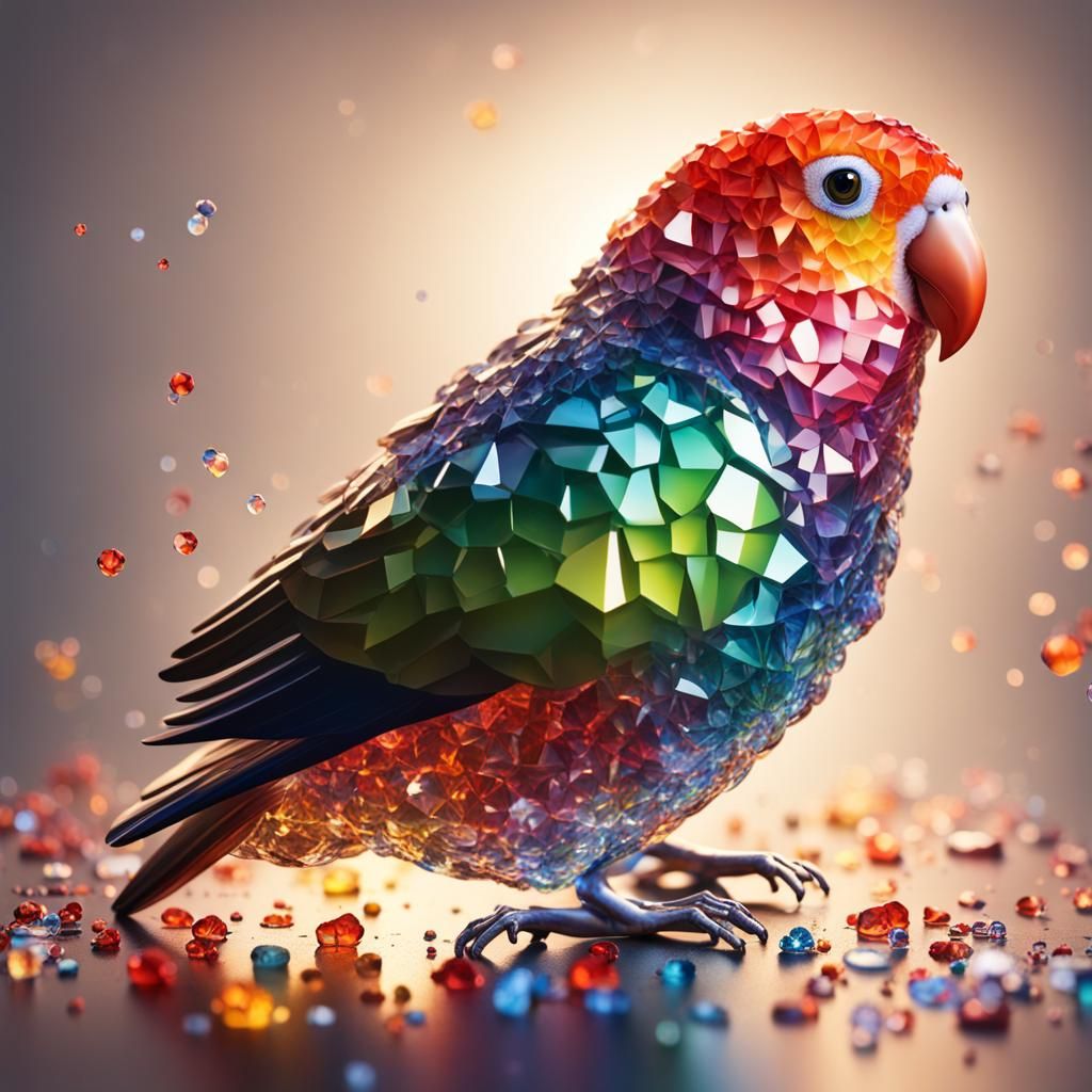 Crystal Lovebird: Hyperrealistic Splash Art