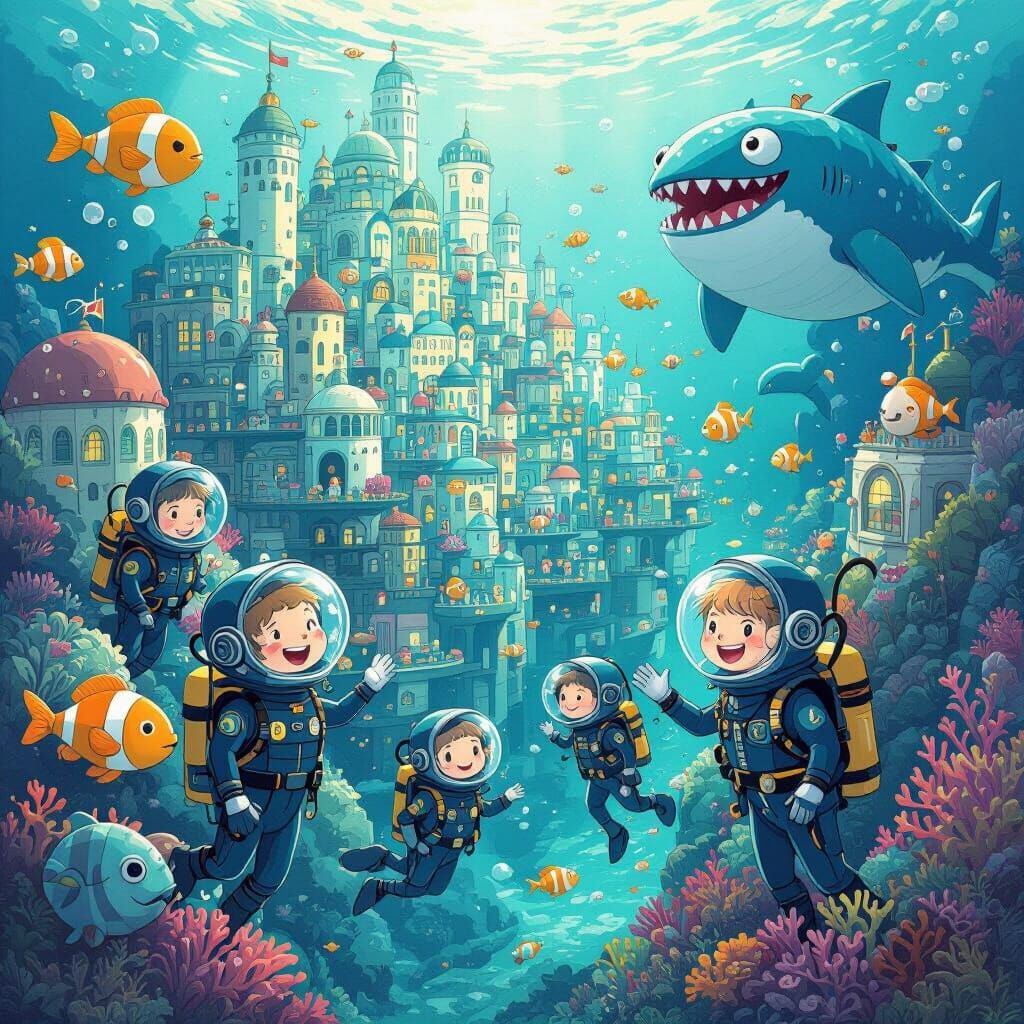 Vibrant Underwater Metropolis Inspired by Miyazaki