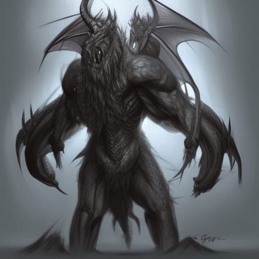 Imposing Dragon-like Creature in Dark Fantasy Art