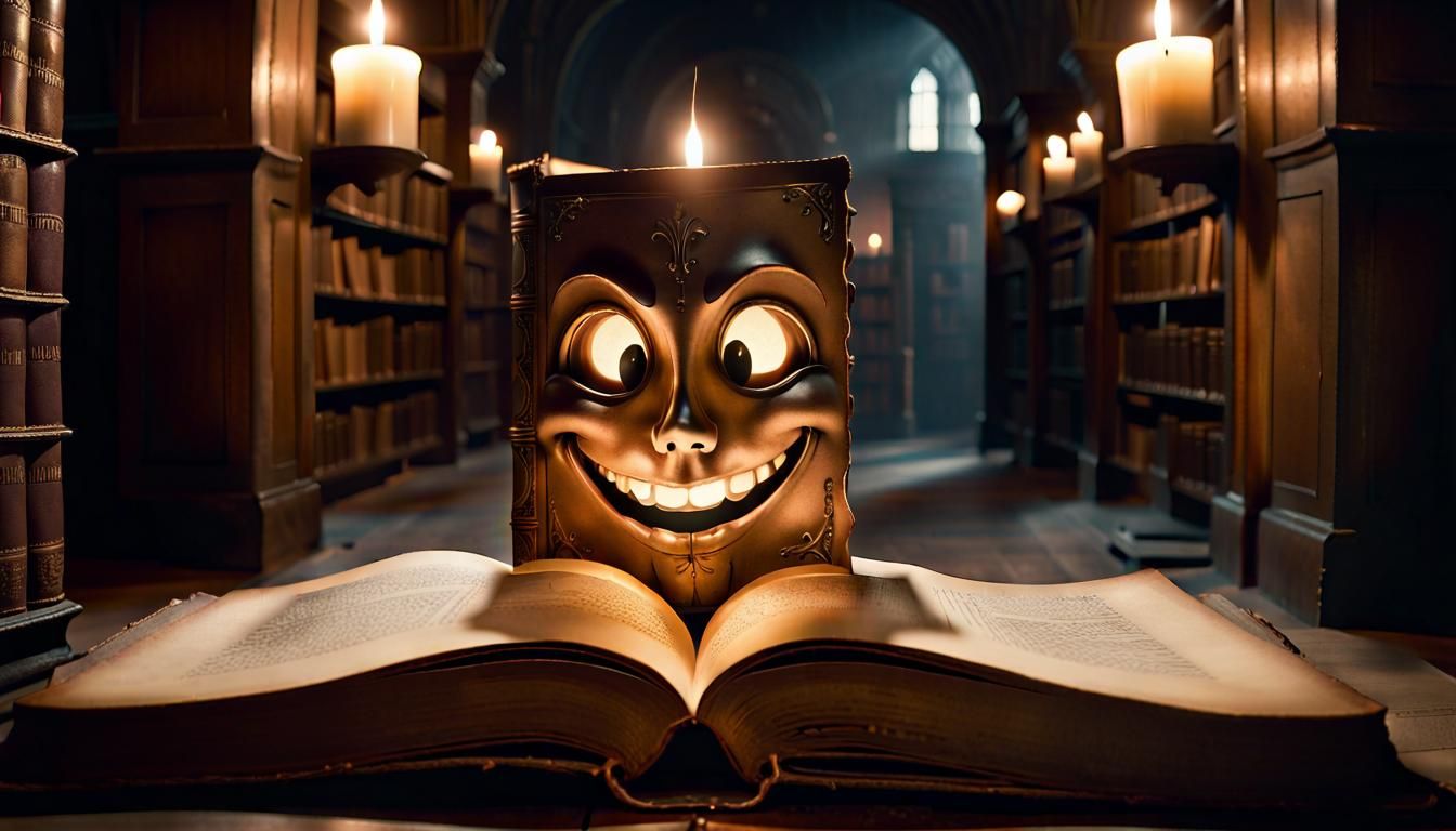 Surreal Face Emerges in Haunted Library, Film Noir