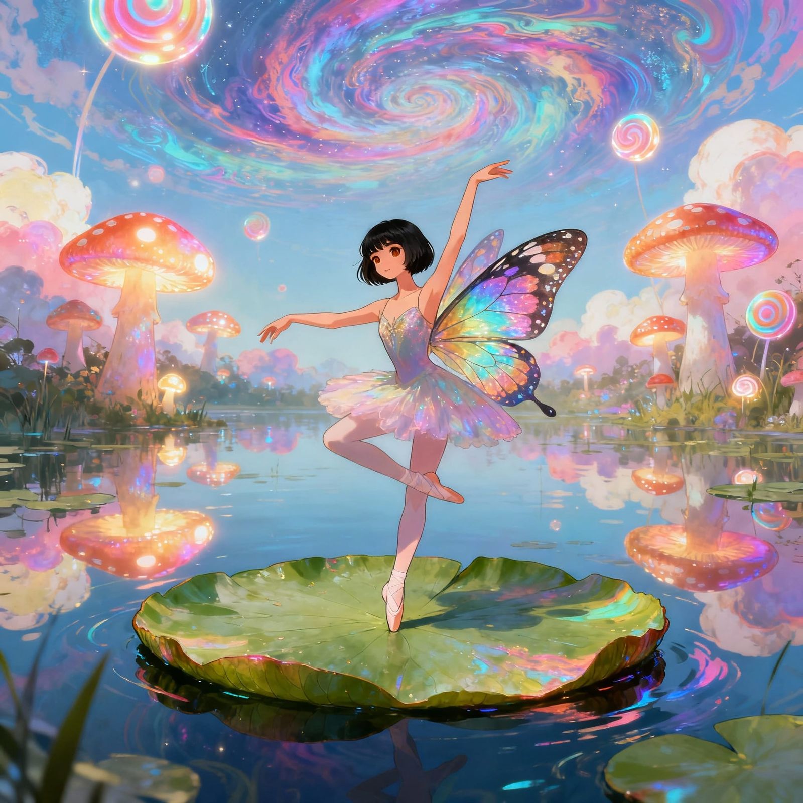 Ethereal Butterfly Dancer on Lily Pad
