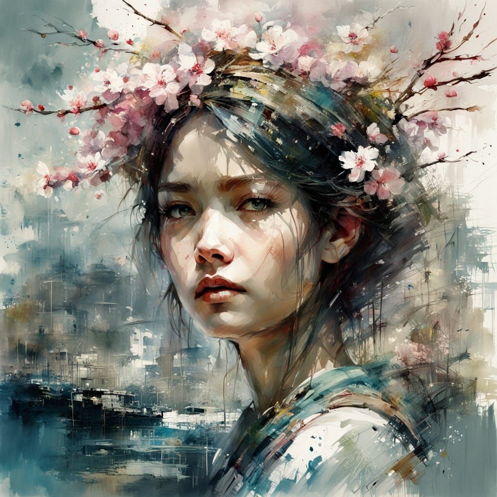 Earth with Sakura Blossoms Watercolor Painting