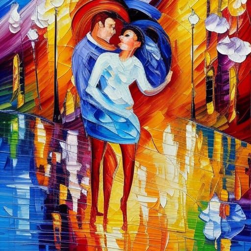 Neo-Impressionist Painting of a Colorful Love Affair