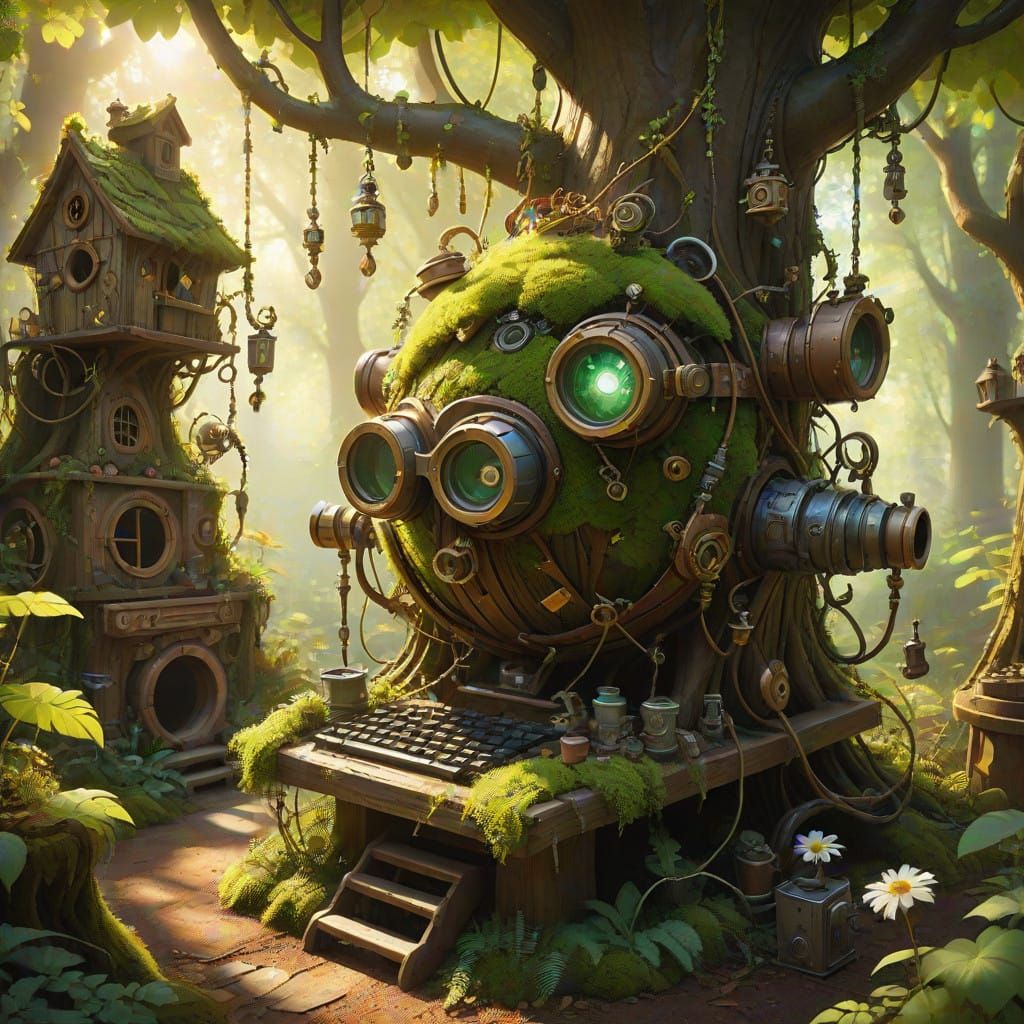 Whimsical Forest Inventor with Quirky Creature