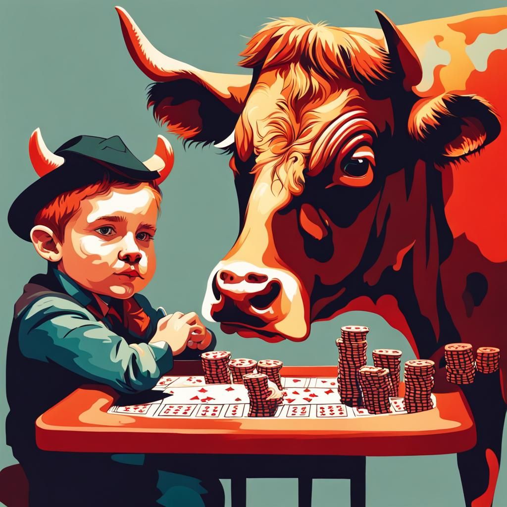 Cow, Nietzsche, and Kid Play Poker in Abstract Art