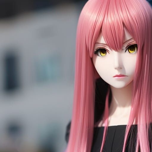 Anime Elf Woman Portrait with Pink Hair