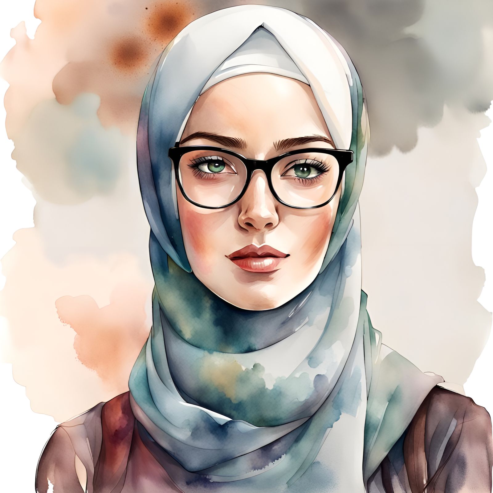 Watercolor Portrait of a Beautiful Woman in Hijab