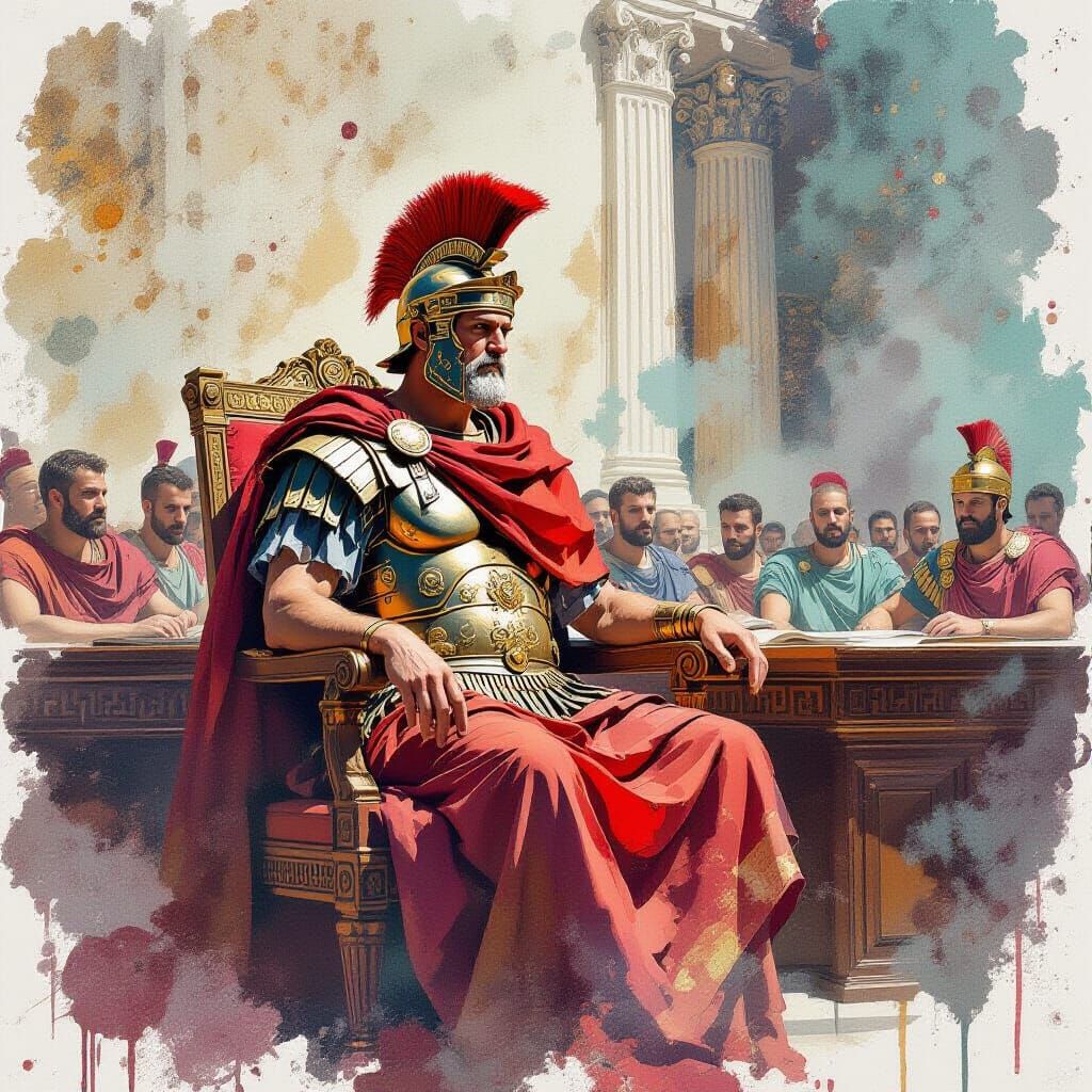 Roman Emperor at Council Meeting in Ancient Rome