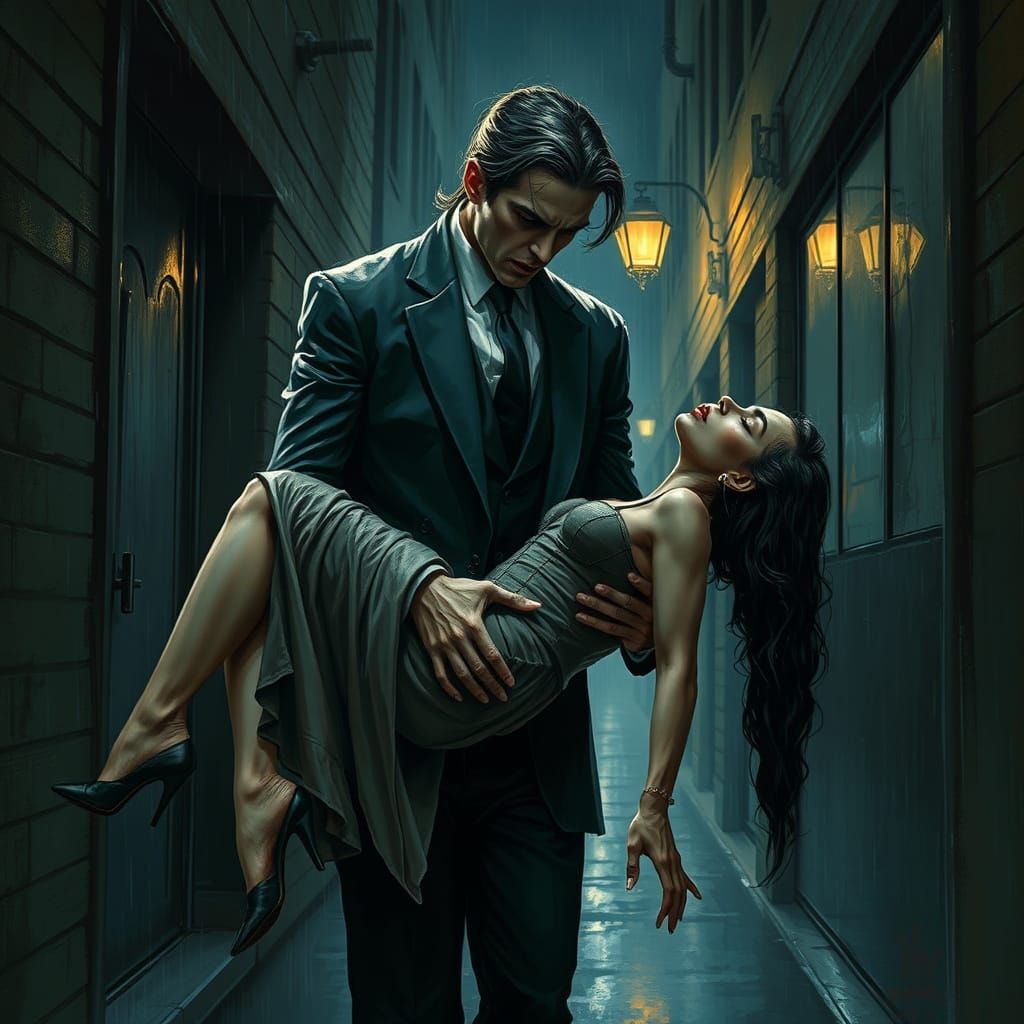 Modern Vampire in Dark Alleyway, Inspired by Gothic Fantasy