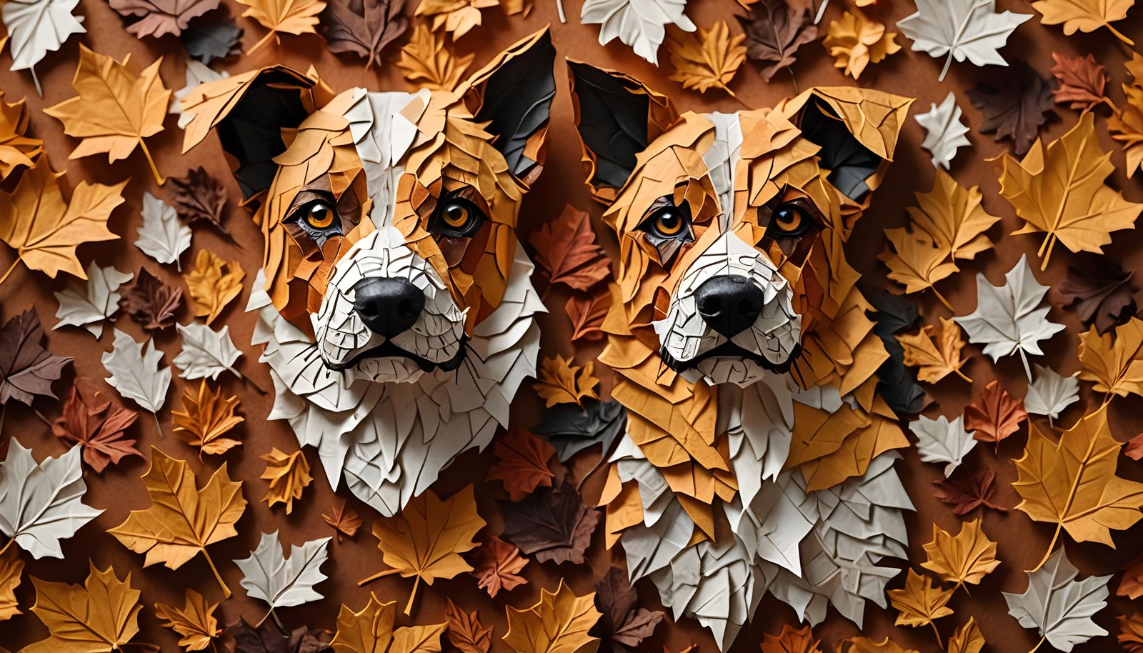 Abstract Autumn Dog: Torn Paper Collage Art