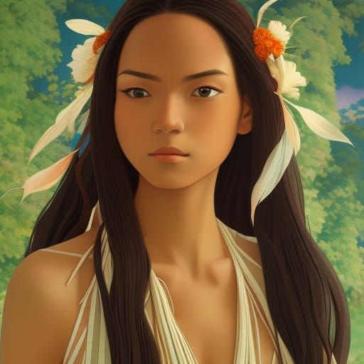 Polynesian Woman Portrait in Renaissance Anime Style