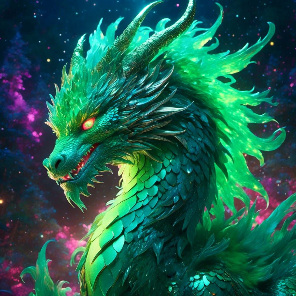 Friendly Green Dragon with Glowing Runes