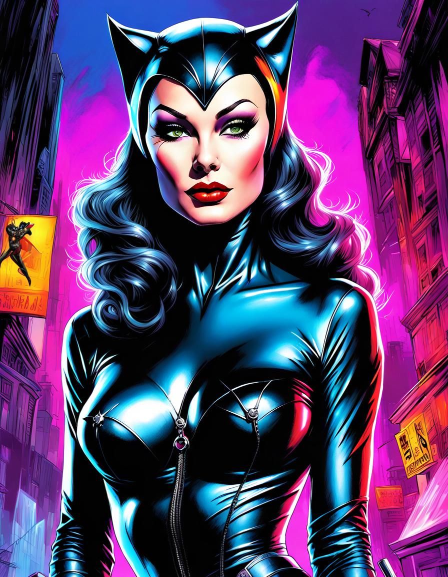 Catwoman Digital Art Masterpiece in Liquid Metal Style