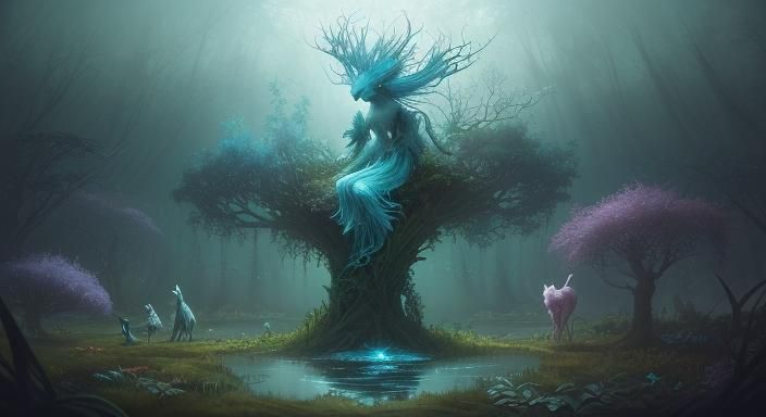 Ethereal Creatures in Botanical Dreamscape: Hyperrealistic F...