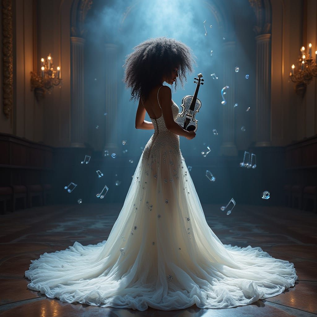 Afro-Latina Woman with Glass Violin, Oil Painting