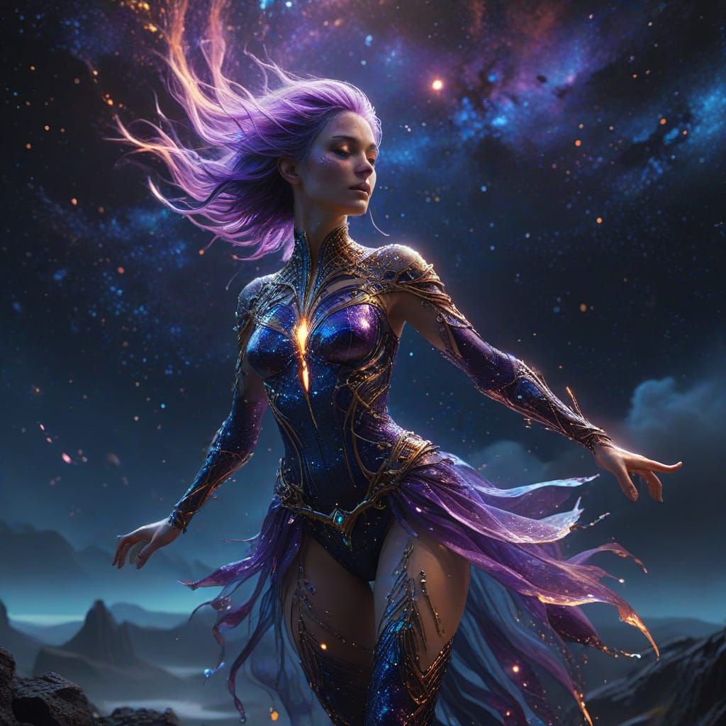 Ethereal Dancer in Cosmic Dreamscape