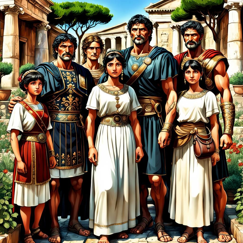 Vibrant Multiethnic Roman Family Portrait in Ancient Rome