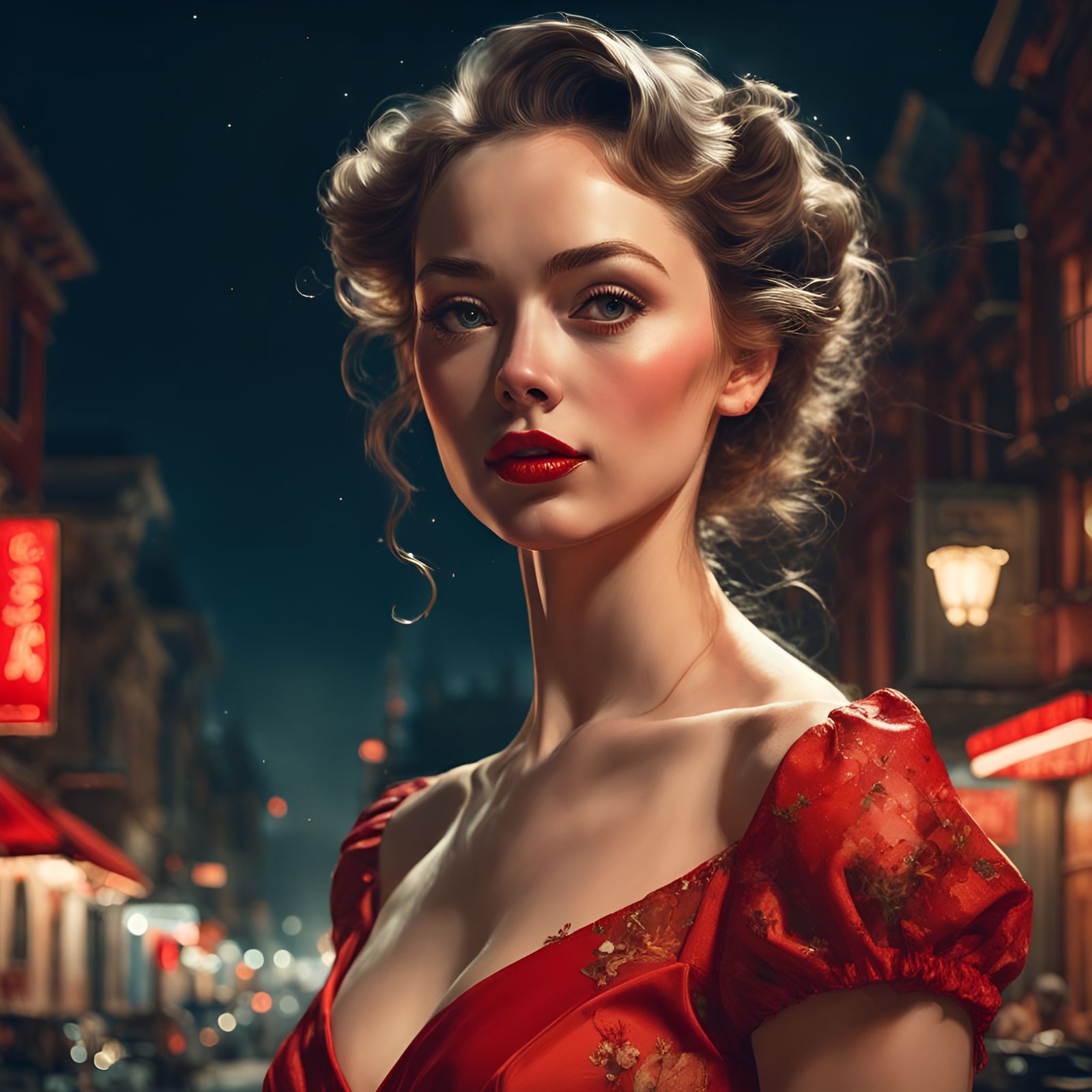 Gorgeous Woman in Red Dress Portrait