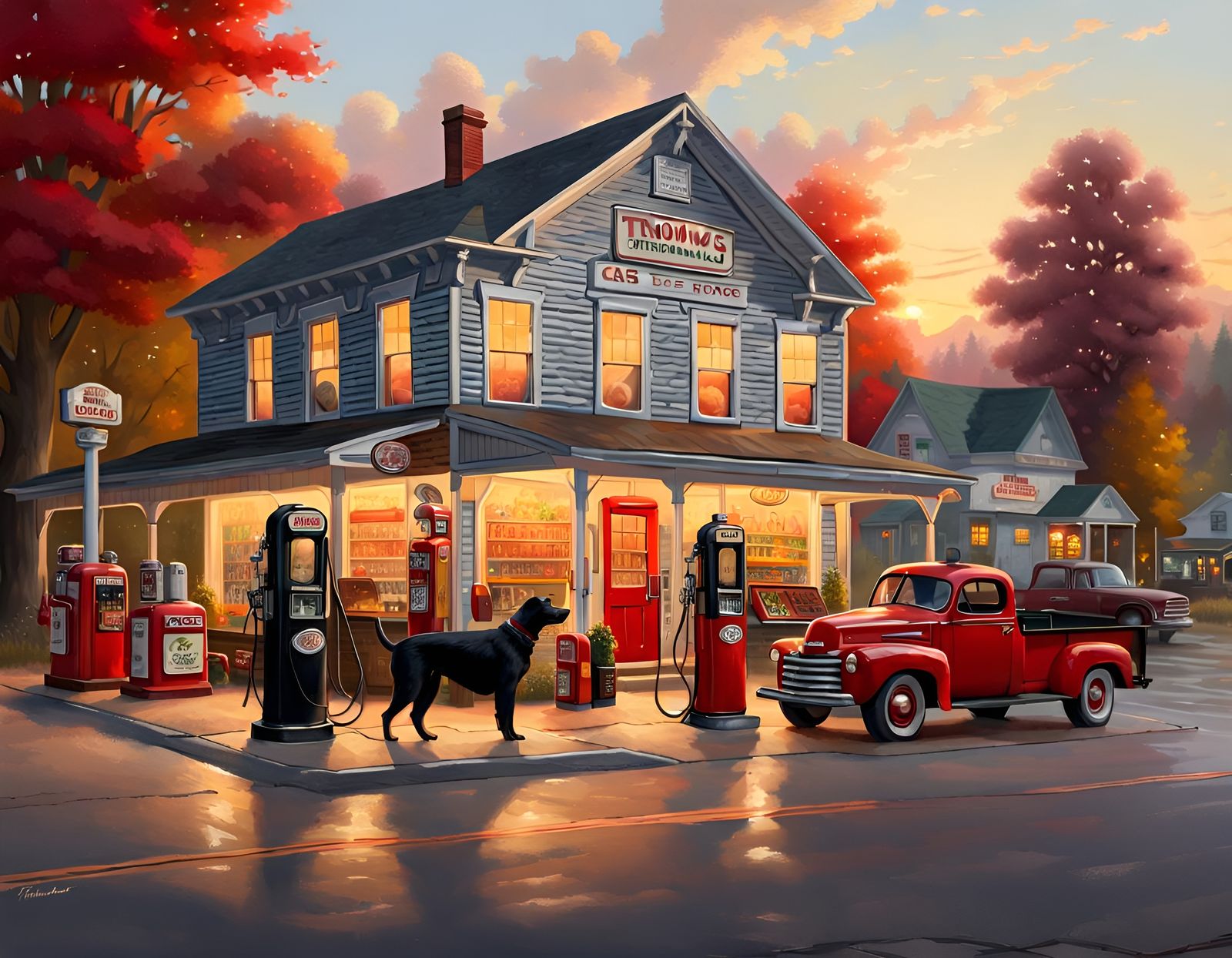 Detailed Country Store with Retro Gas Pumps