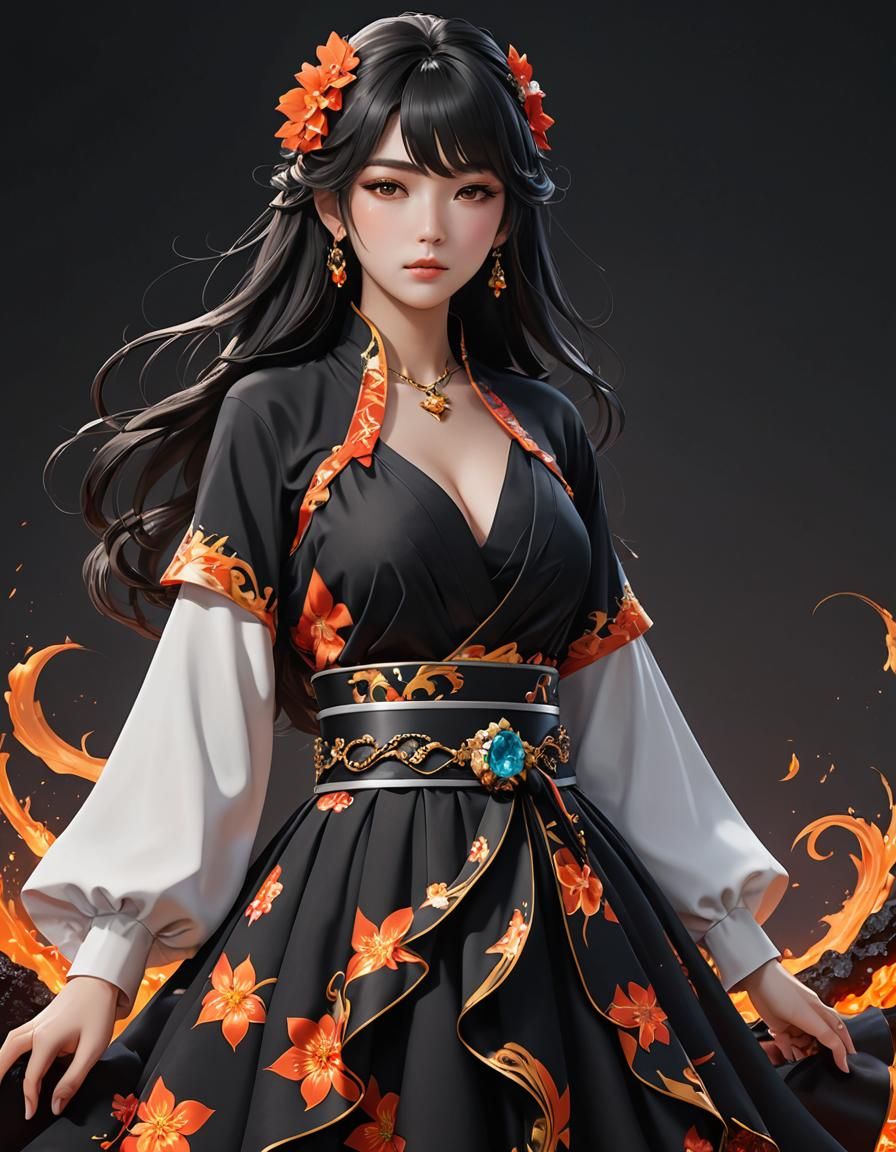 Lava Kimono: Stunning 3D Anime Art in 8K